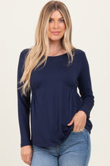 Navy French Terry Long Sleeve Scoop Neck Top