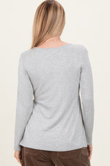 Heather Grey French Terry Long Sleeve Scoop Neck Top