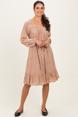 Mocha Floral Velvet Ruffle Accent Dress