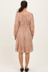 Mocha Floral Velvet Ruffle Accent Dress