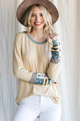 Yellow Colorblock Print Detail Long Sleeve Top