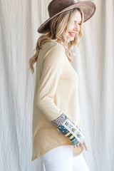 Yellow Colorblock Print Detail Long Sleeve Top