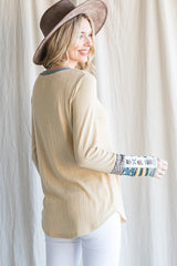 Yellow Colorblock Print Detail Long Sleeve Top