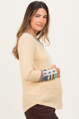 Yellow Colorblock Print Detail Long Sleeve Maternity Top