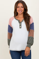 Olive Multi Textured Rib Colorblock Raglan Maternity Long Sleeve