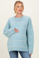 Light Blue Striped Drop Shoulder Maternity Sweater