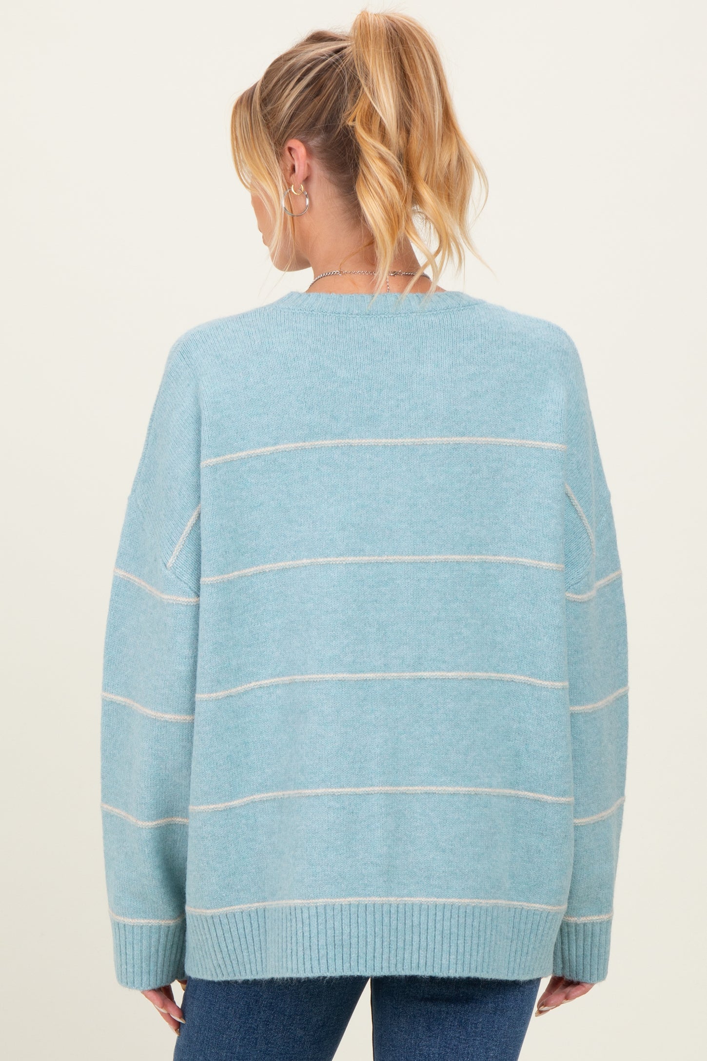 Light Blue Striped Drop Shoulder Maternity Sweater