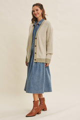 Light Olive Two-Tone Button-Down Cardigan