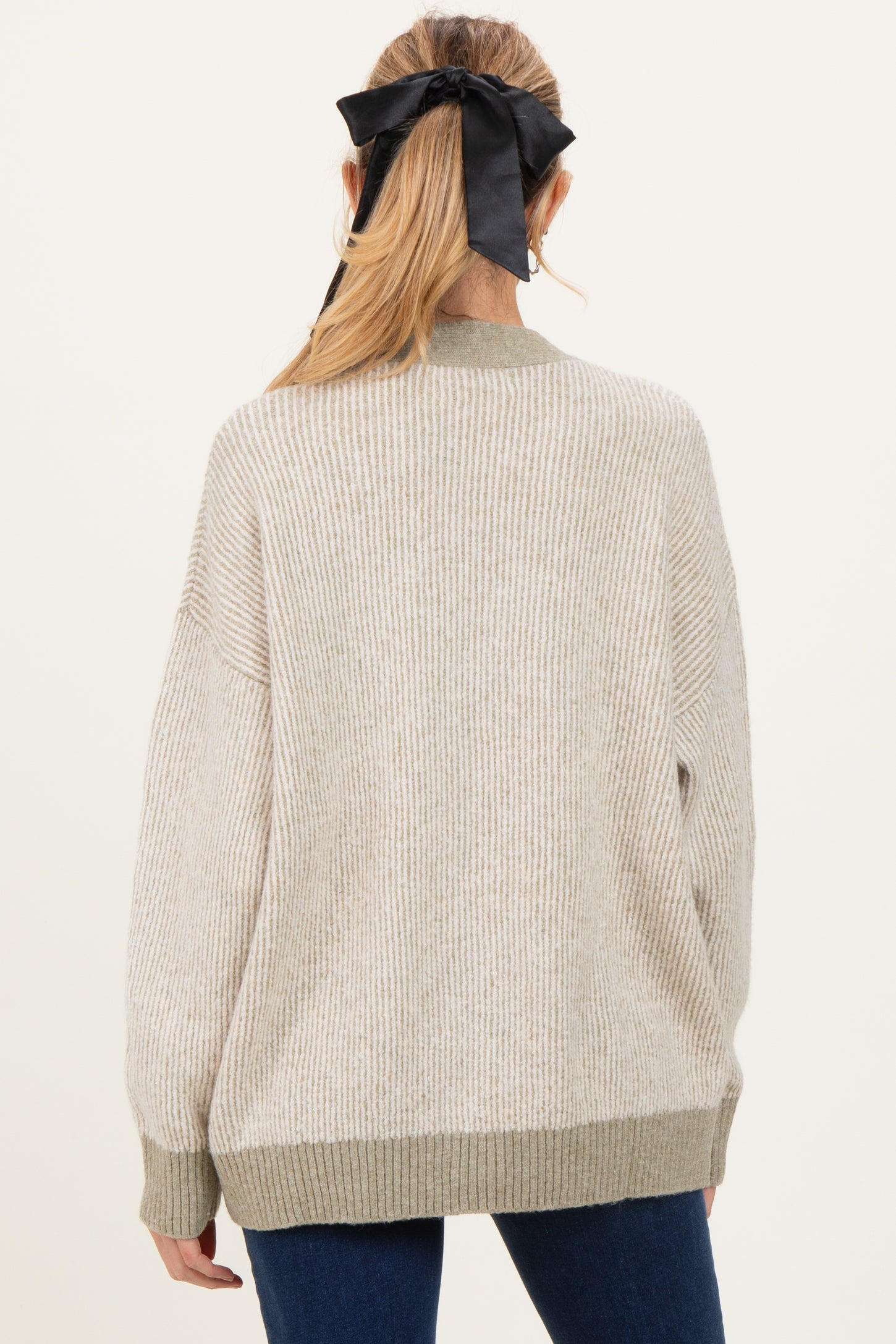 Light Olive Two-Tone Button-Down Maternity Cardigan