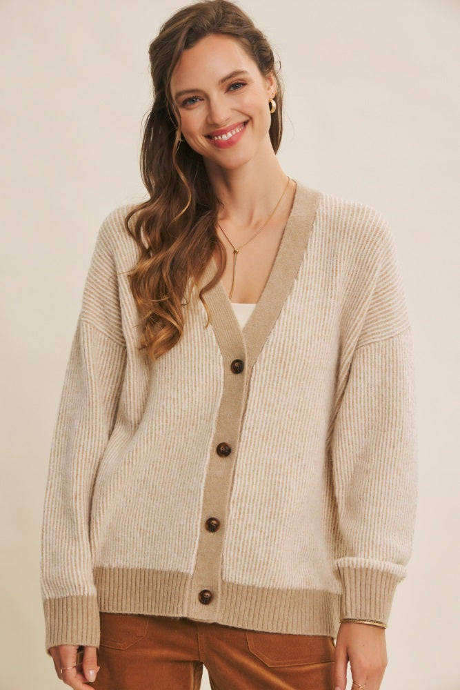 Taupe Two-Tone Button-Down Maternity Cardigan