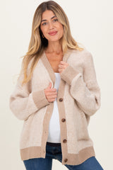 Taupe Two-Tone Button-Down Maternity Cardigan