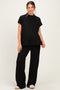 Black Textured Rib Mock Neck Short Sleeve Pant Maternity Set