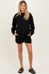 Black Fleece Sweatshirt Shorts Maternity Set