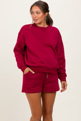 Burgundy Fleece Sweatshirt Shorts Maternity Set