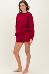 Burgundy Fleece Sweatshirt Shorts Set