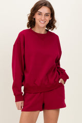Burgundy Fleece Sweatshirt Shorts Set