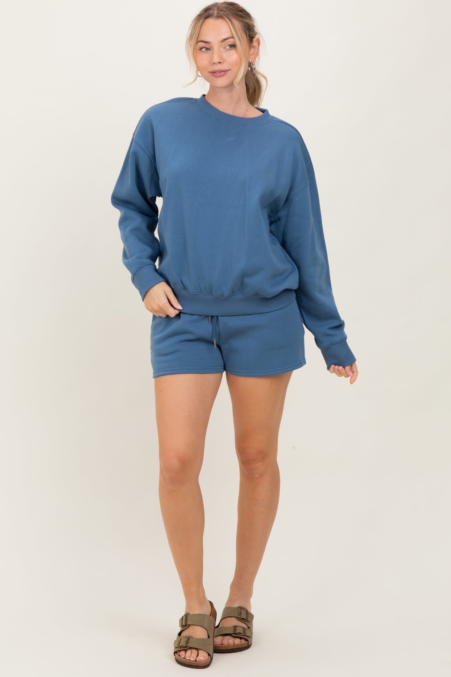 Blue Fleece Sweatshirt Shorts Set
