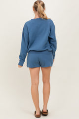 Blue Fleece Sweatshirt Shorts Set