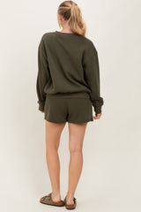 Olive Fleece Sweatshirt Shorts Set