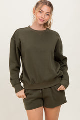 Olive Fleece Sweatshirt Shorts Set