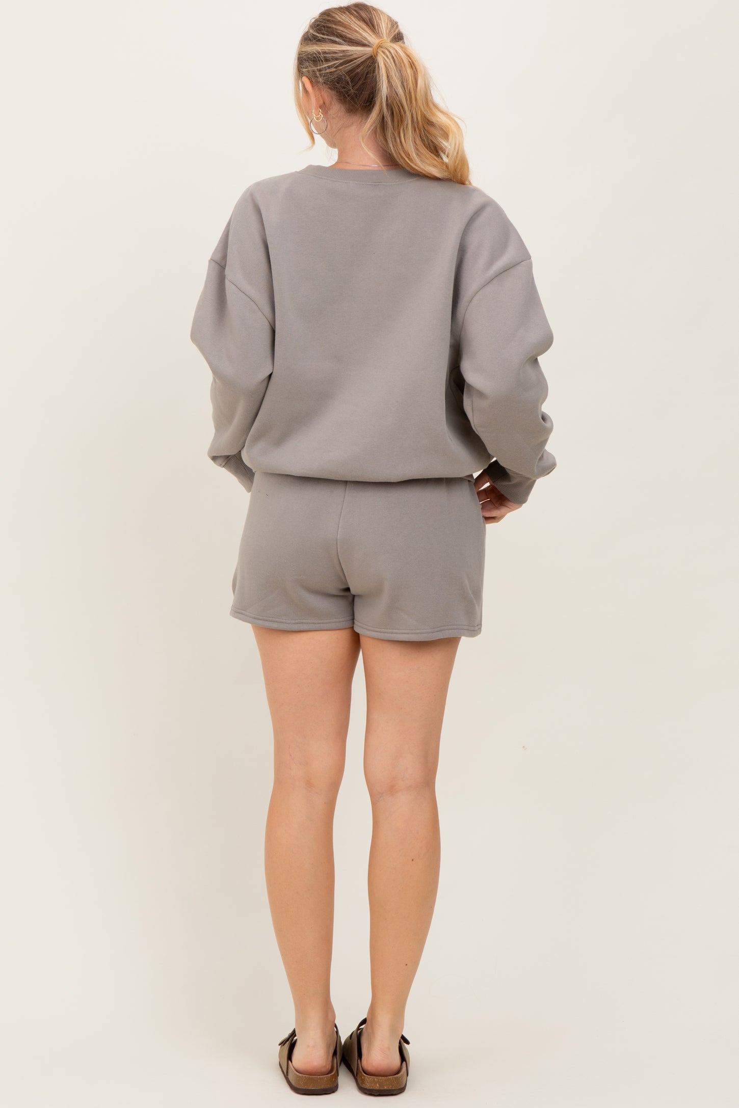 Taupe Fleece Sweatshirt Shorts Set