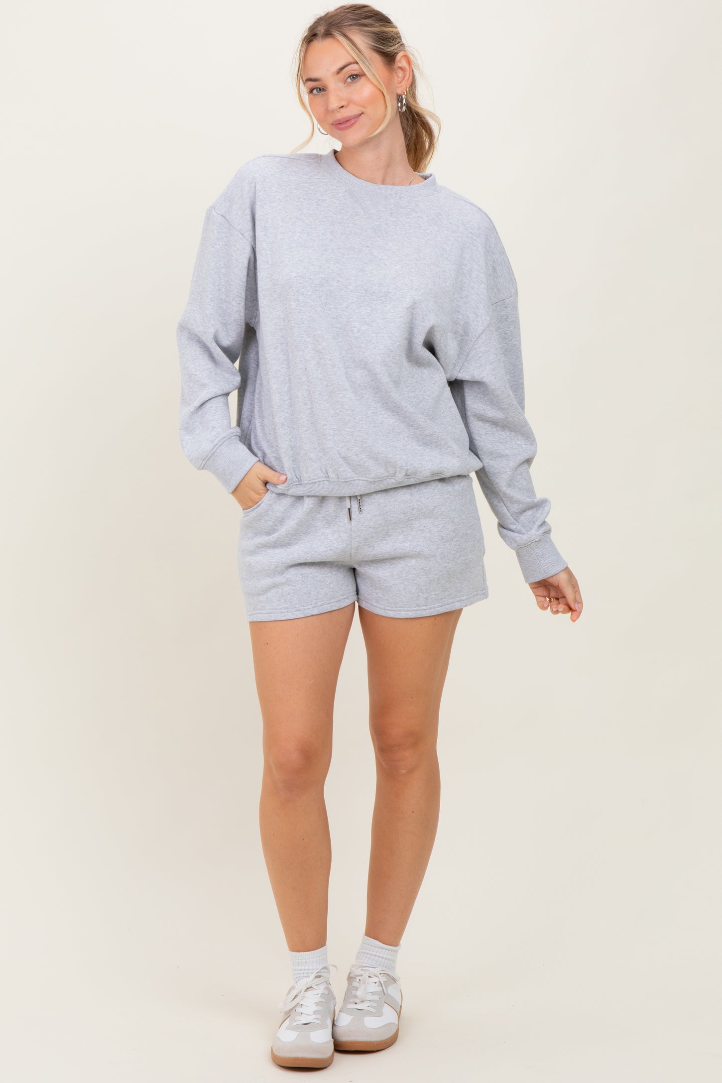 Heather Grey Fleece Sweatshirt Shorts Set