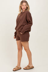 Brown Fleece Sweatshirt Shorts Set