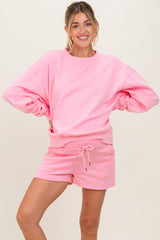 Pink Fleece Sweatshirt Shorts Maternity Set
