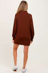 Brown Half Zip Long Sleeve Maternity Mini Dress