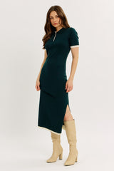 Dark Green Sweater Side Slit Midi Dress