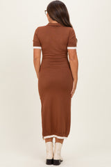 Camel Sweater Side Slit Maternity Midi Dress