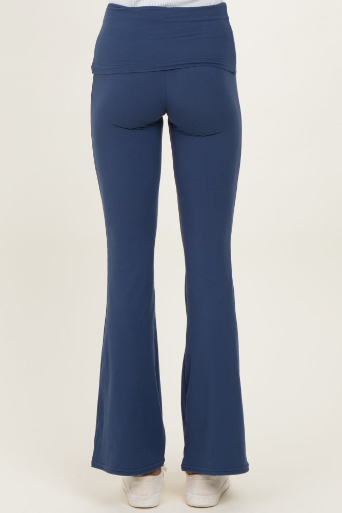 Navy Fold Over Waistband Flared Pants
