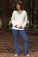 Navy Fold Over Waistband Maternity Flared Pants