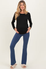 Navy Fold Over Waistband Maternity Flared Pants