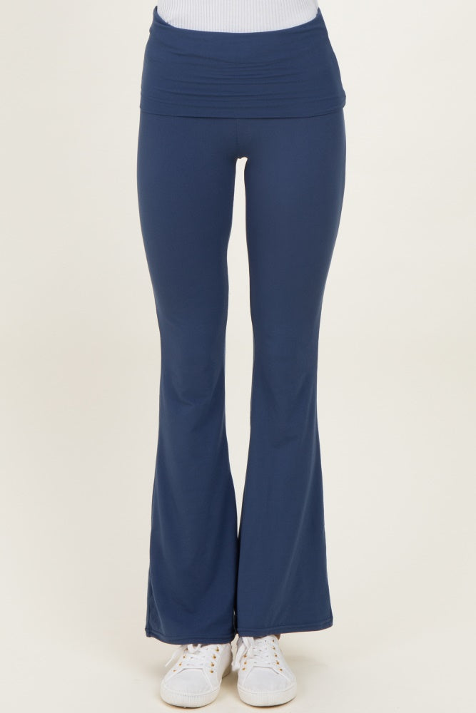 Navy Fold Over Waistband Flared Pants