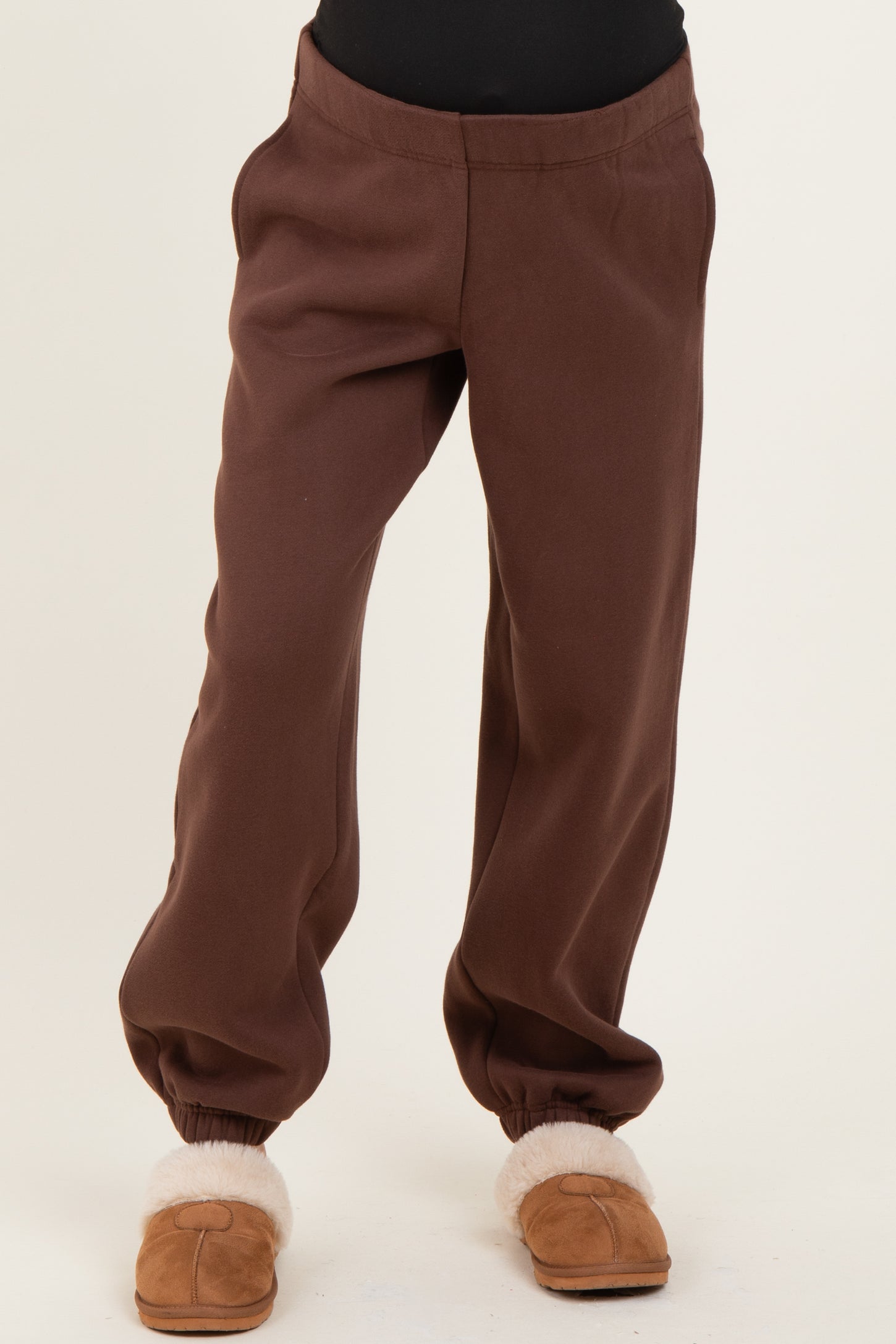 Brown Fleece Maternity Sweatpants