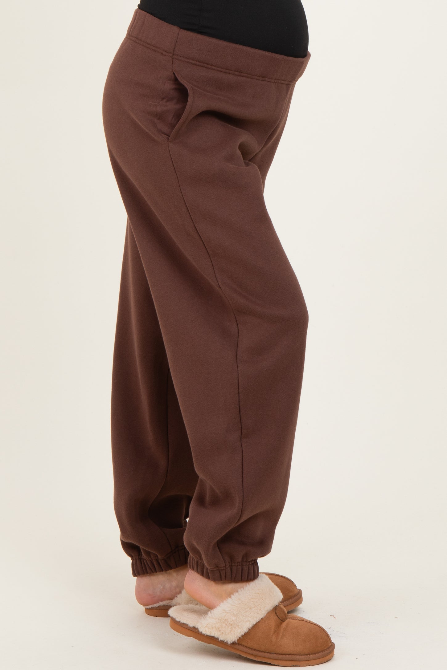 Brown Fleece Maternity Sweatpants