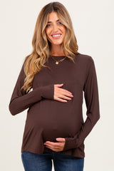 Brown Long Sleeve Maternity Top