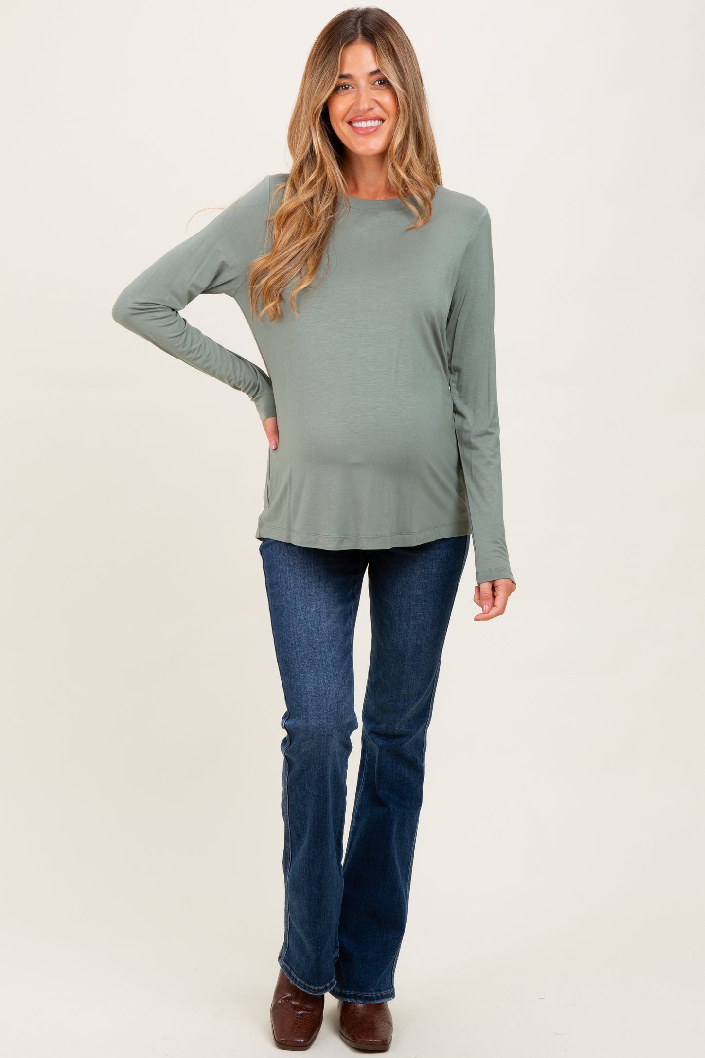 Light Olive Long Sleeve Maternity Top