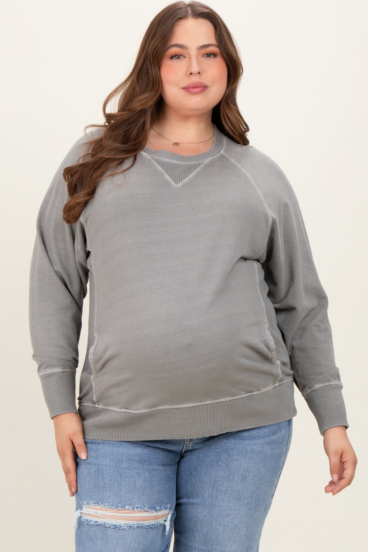 Vintage Wash French Terry Maternity Plus Pullover