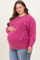 Fuchsia Vintage Wash French Terry Maternity Plus Pullover