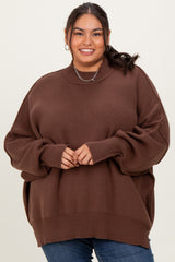 Brown Mock Neck Exposed Seam Sweater