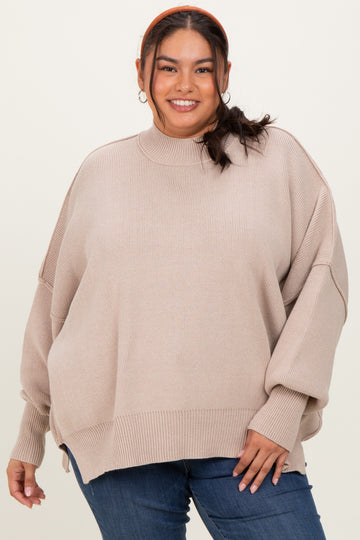 Cream Mock Neck Exposed Seam Sweater