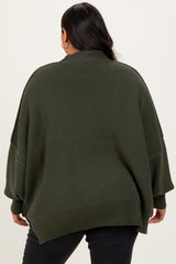 Olive Mock Neck Exposed Seam Sweater