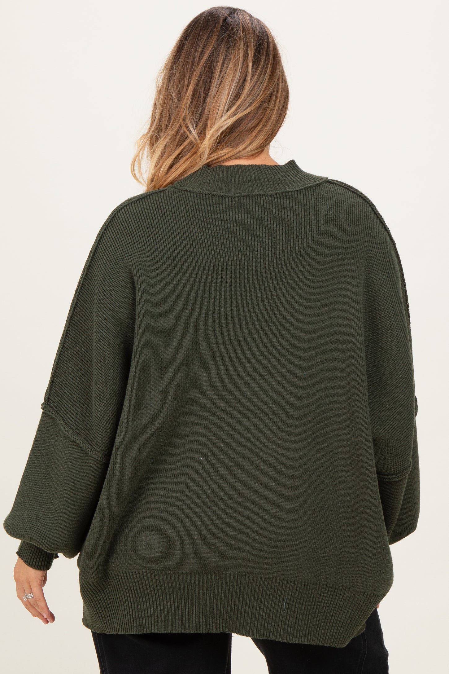 Olive Mock Neck Exposed Seam Maternity Sweater