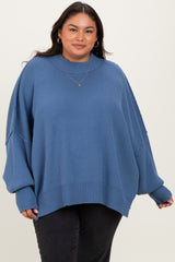 Blue Mock Neck Exposed Seam Sweater