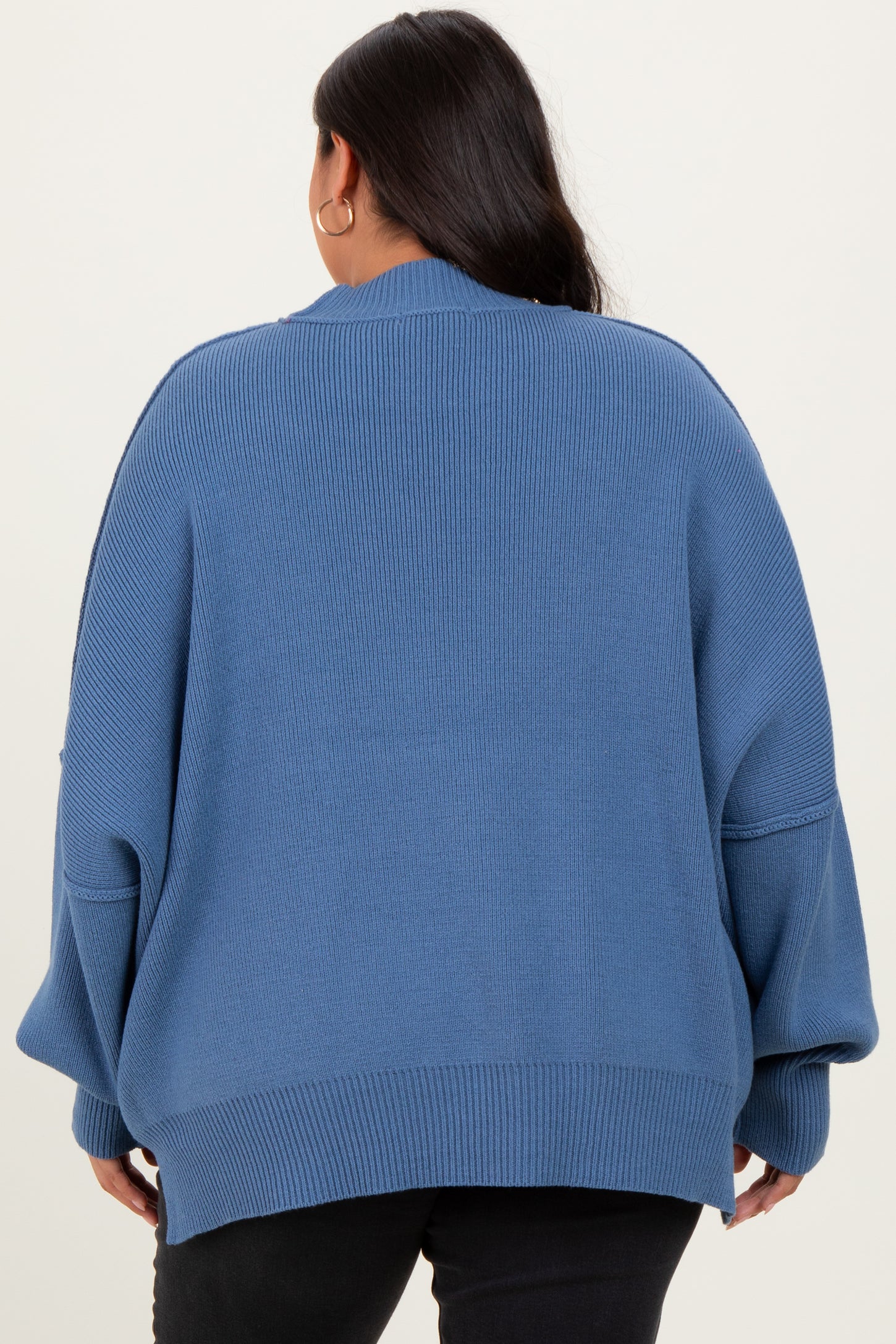 Blue Mock Neck Exposed Seam Sweater