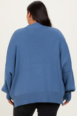 Blue Mock Neck Exposed Seam Sweater