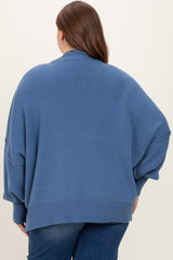 Blue Mock Neck Exposed Seam Maternity Sweater