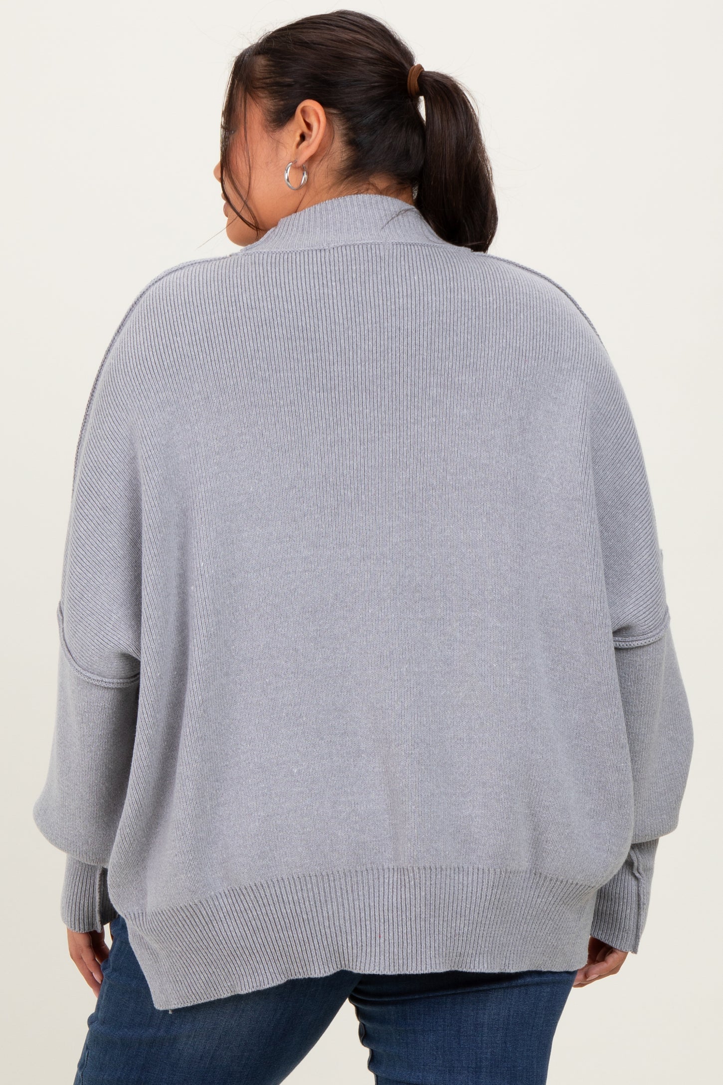 Heather Grey Mock Neck Exposed Seam Sweater
